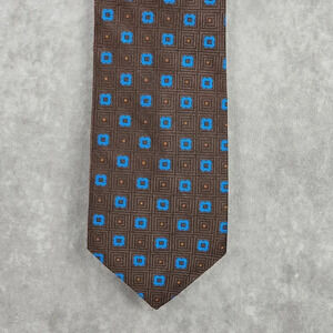 Carlo Palazzi Brown Blue Floral Geometric 100%  Italian Silk Men's Neck Tie NWOT